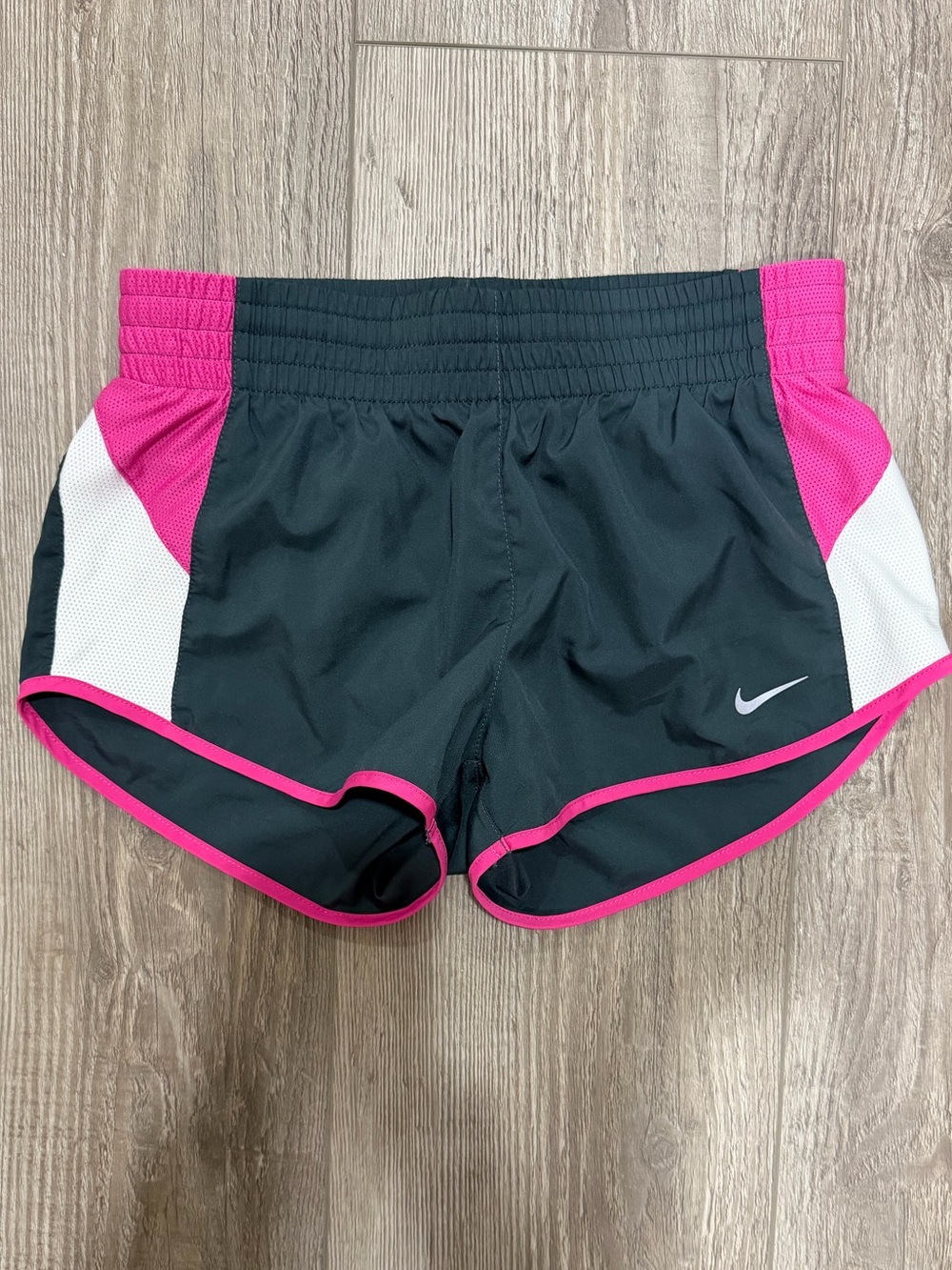 Nike Women's Black Athletic Shorts with Pink Trim and White Panels